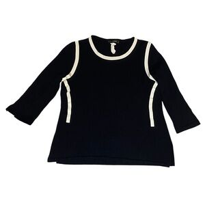 Louis Feraud Vintage Black Top with Contrast Cream Trim 3/4 sleeve Womens 10
